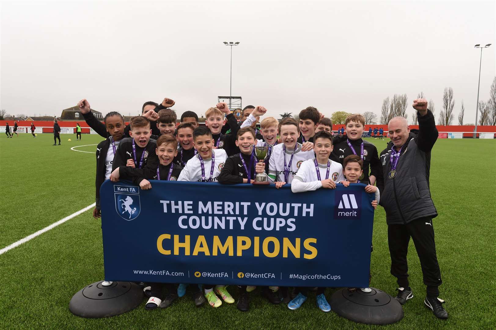 Bromley celebrate their Kent Merit Under-13 boys cup final victory. Picture: PSP Images