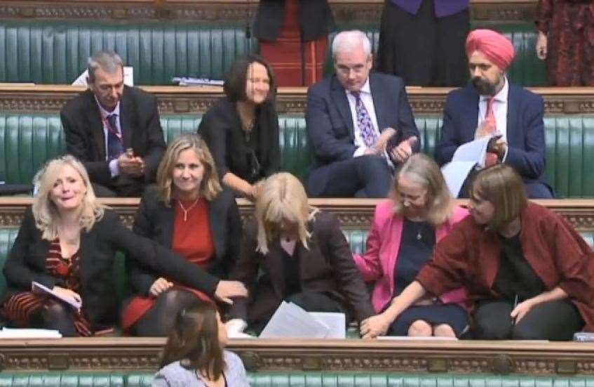 MP Rosie Duffield is comforted by colleagues after her speech