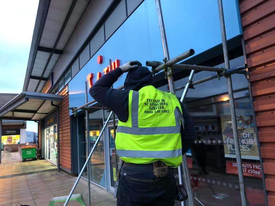 Scaffolding has been put up outside TUI at Westwood Cross. Picture: Chris Wain (6576089)
