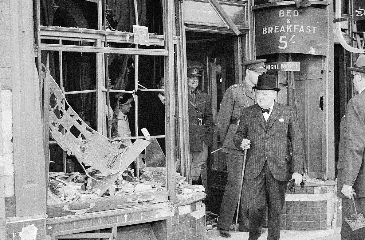 Winston Churchill inspects air raid damage at Ramsgate in Kent, 28 August 1940