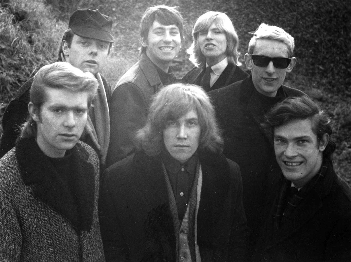 Bob Solly in 1964 centre left and next to David Bowie with other members of the Manish Boys in Mote Park. Image: Bob Solly