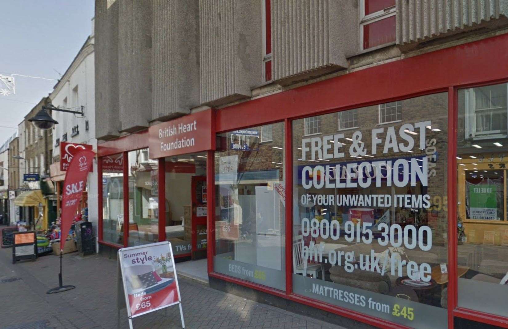 The new shop fronts and flat would take the place of the British Heart Foundation shop on Margate High Street. Photo: Google