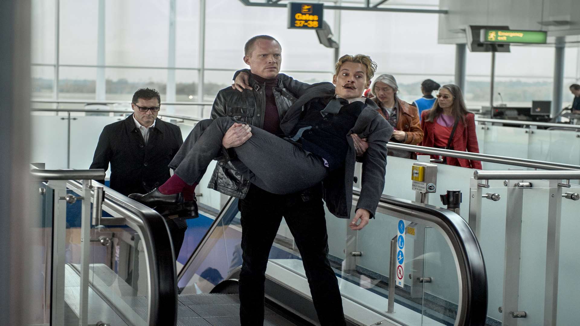 Paul Bettany as Jock Strapp and Johnny Depp as Charlie Mortdecai, in Mortdecai. Picture: PA Photo/David Appleby/Lionsgate