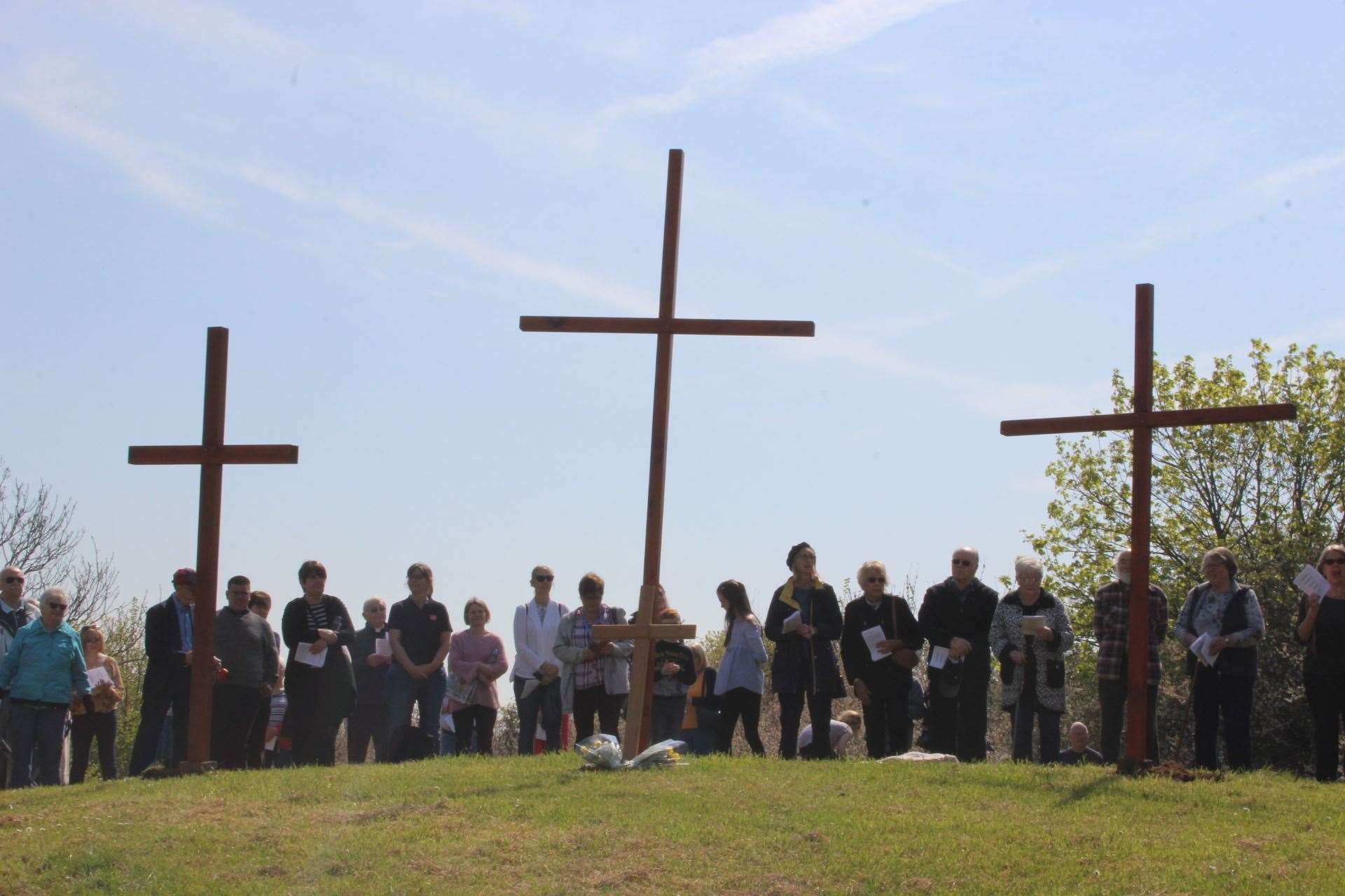 Easter at Bunny Bank at The Glen, Minster, Sheppey, in 2019 with the traditional three wooden crosses