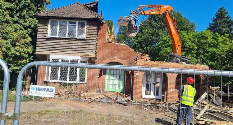The houses during demolition in New Dover Road, Canterbury