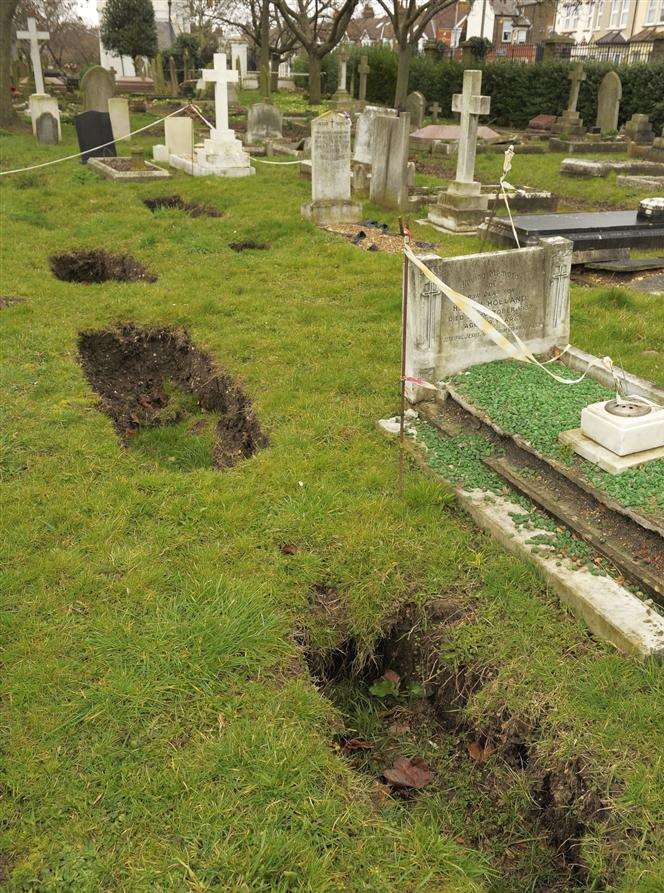 The soil has begun to sink at Gravesend Cemetery