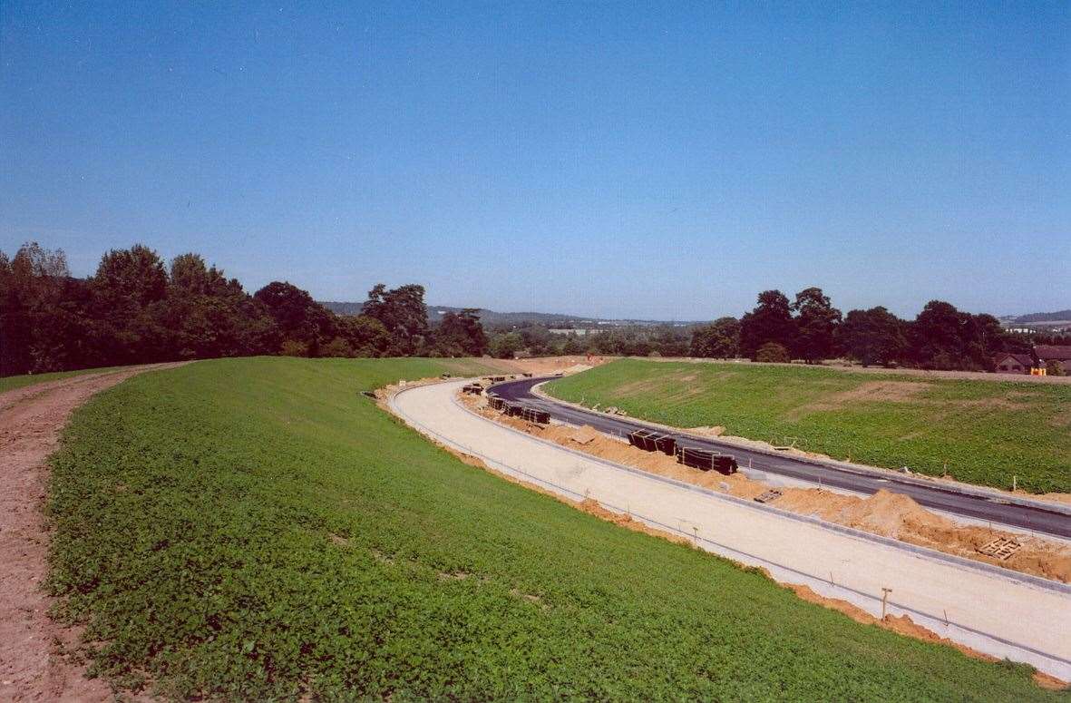 Construction of the A228 Leybourne and West Malling Bypass. Looking towards the M20