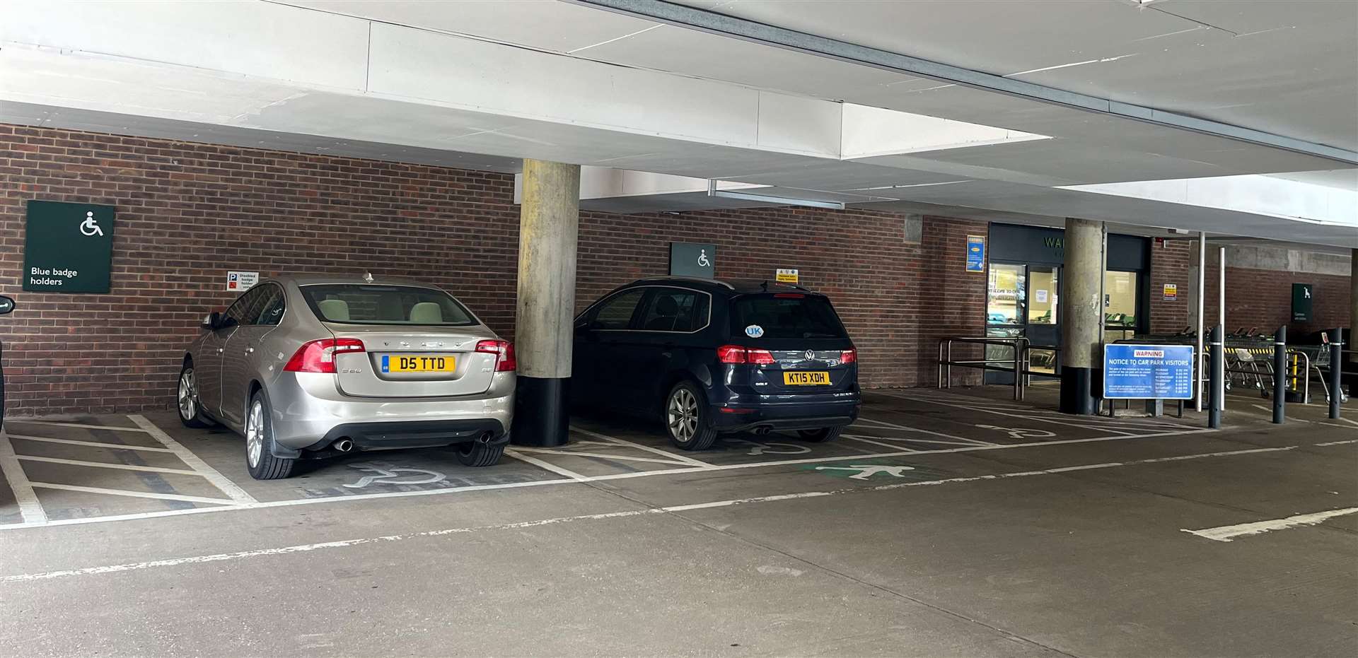 On the lower level of the car park, disabled bays can be accessed, right by the entrance to the lifts that go straight into the store