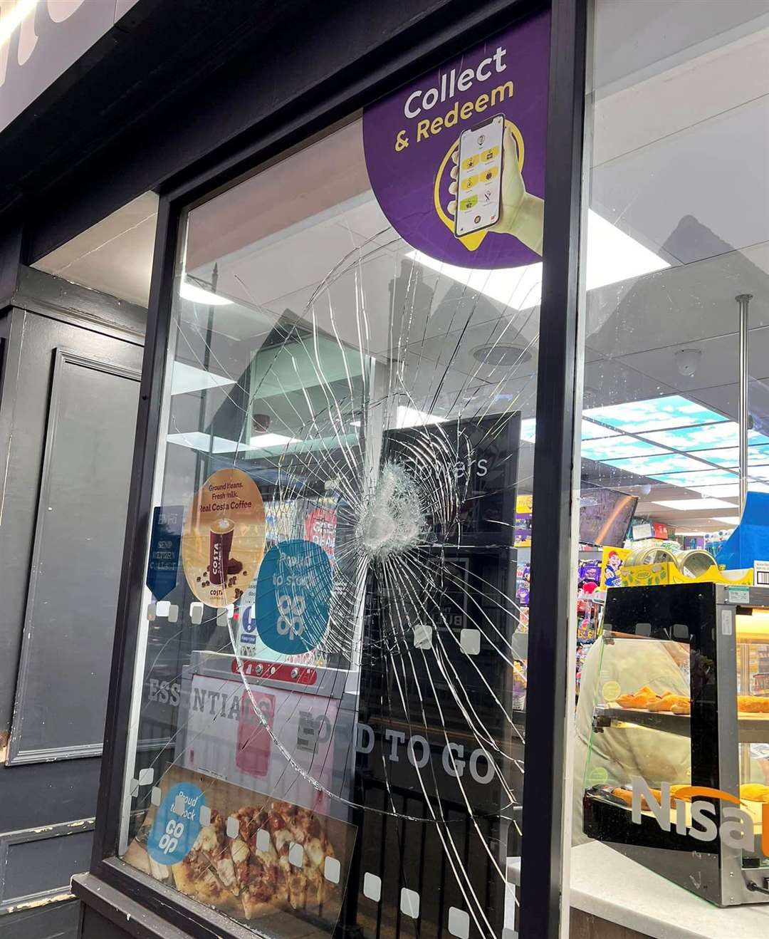 Vandals were caught on CCTV smashing the window of Nisa Local in Newigton
