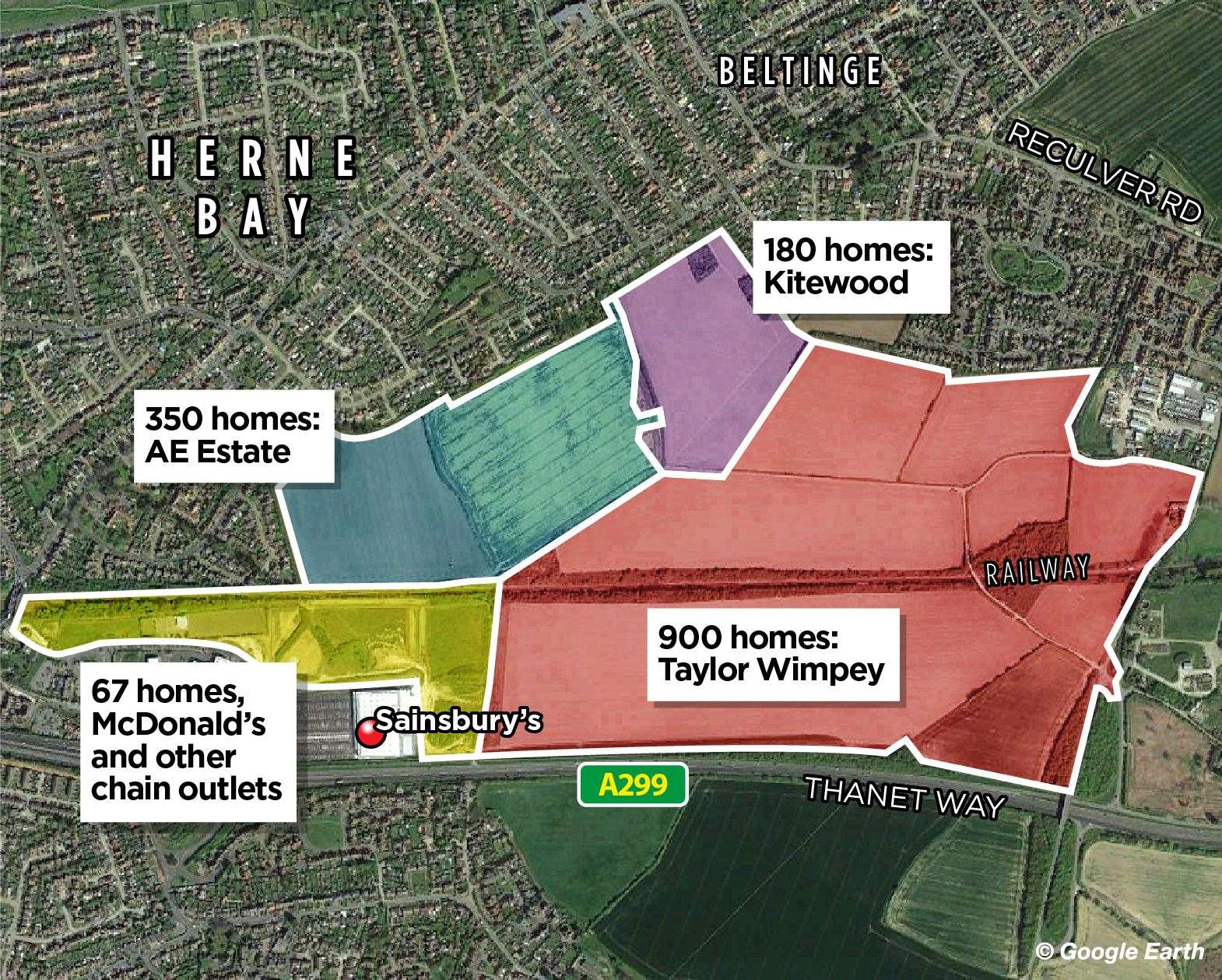 A graphic showing each of the developments planned for the outskirts of Herne Bay