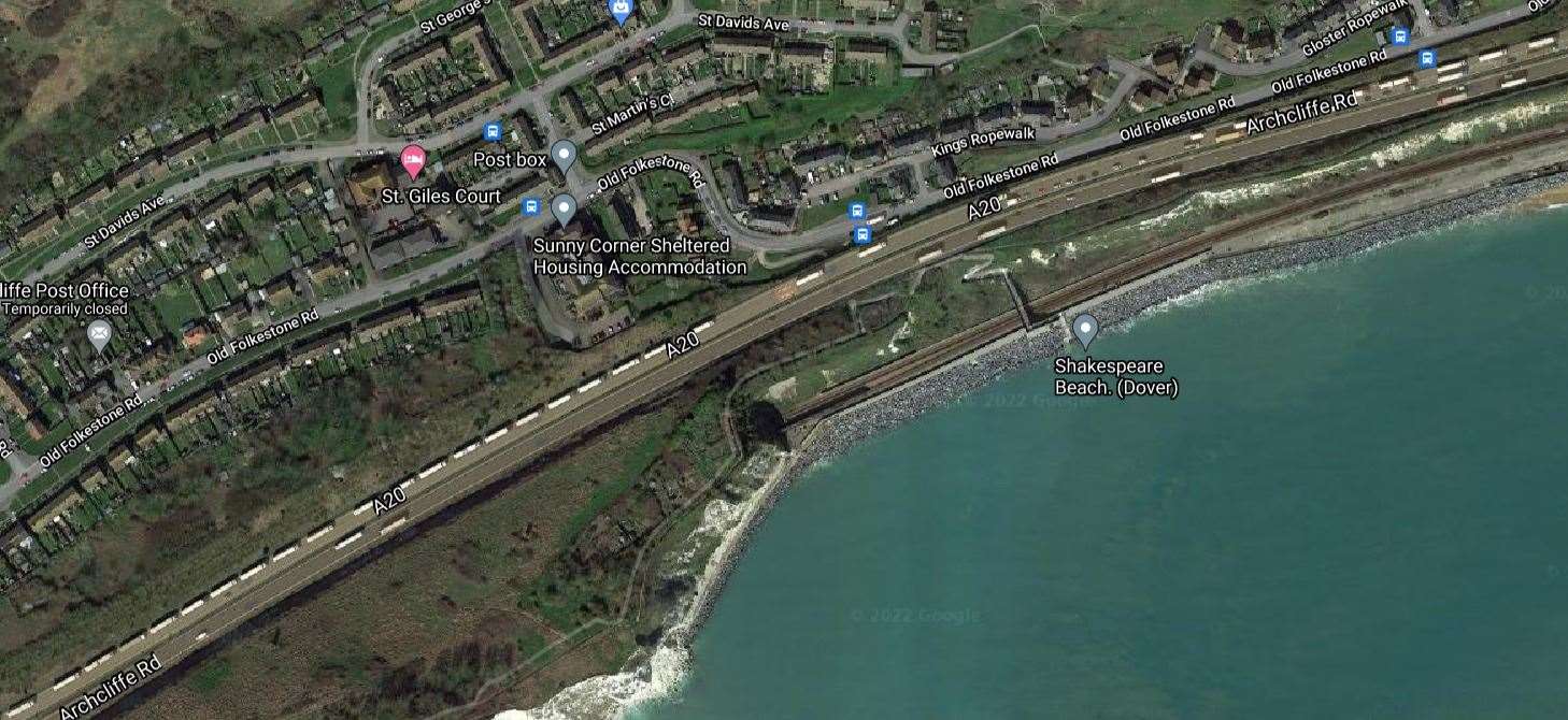Aerial pictures from Google Maps show lorries queuing on approach to the port. Picture: Google Maps