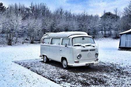 A VW campervan sets a beautiful snowy scene in Whitstable