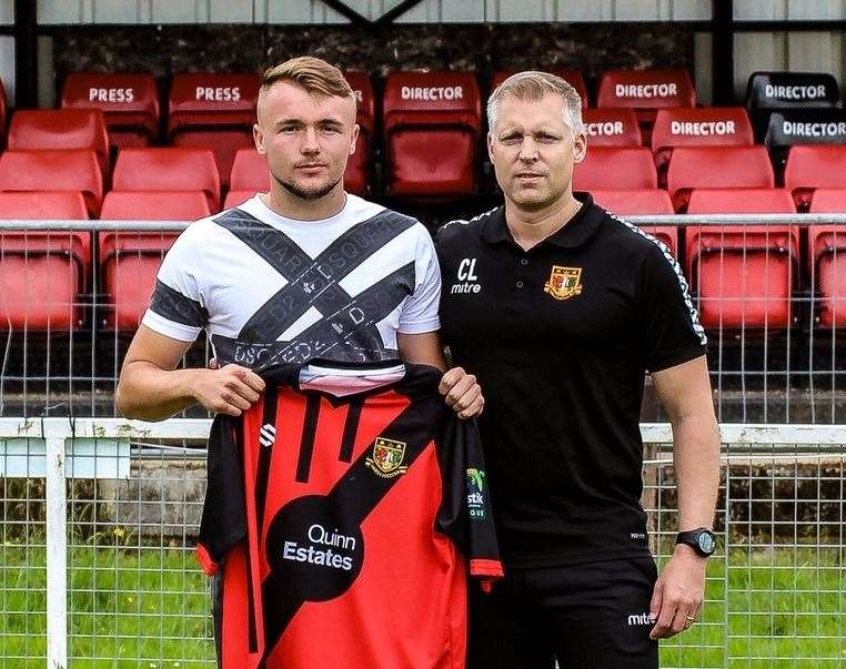 New signing Harry Taylor with Brickies boss Chris Lynch Picture: Sittingbourne FC
