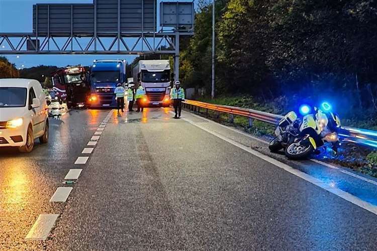 A police motorcycle rider was injured as officers responded to a Just Stop Oil protest on the M25. Picture: Essex Police/PA
