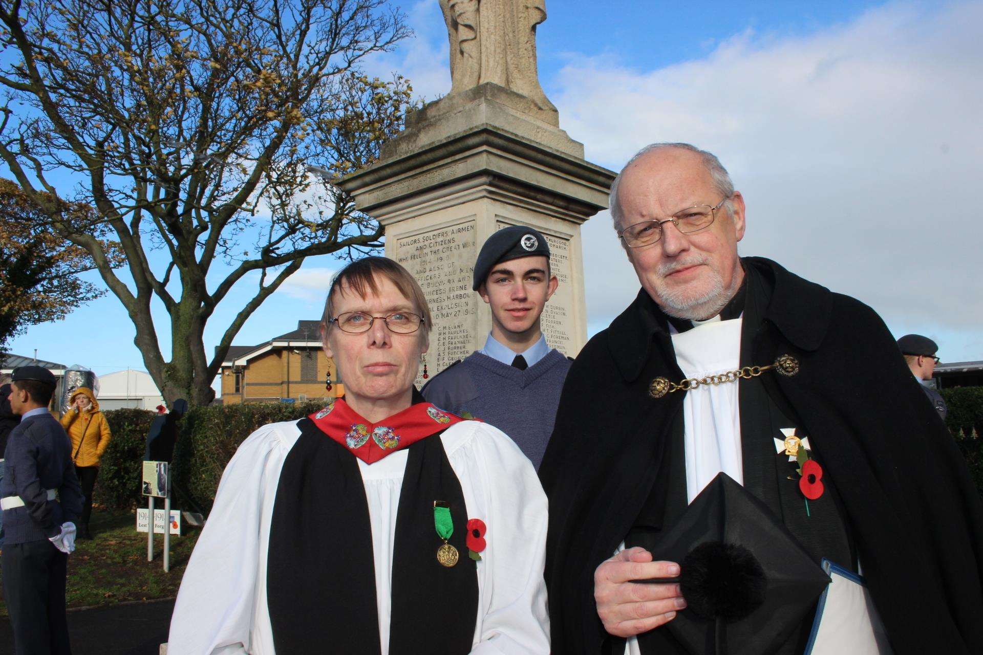 The Rev Colin Johnson, right, with Sheerness town chaplain the Rev Jeanette McLlaren at Sheerness war memorial (7445499)