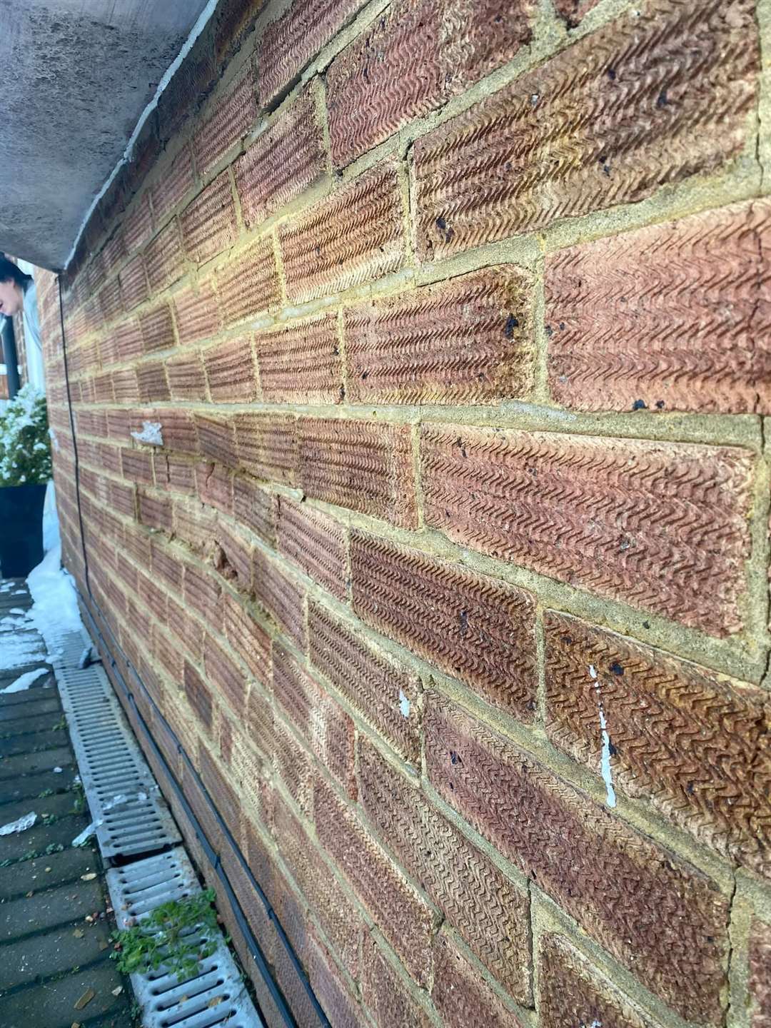 The bowed brickwork left after the car attack in Willington Street, Maidstone