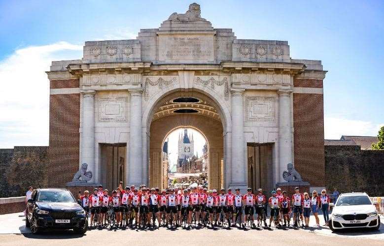 RBLI charirt riders at the Menin Gate in Ypres after a previous year's ride