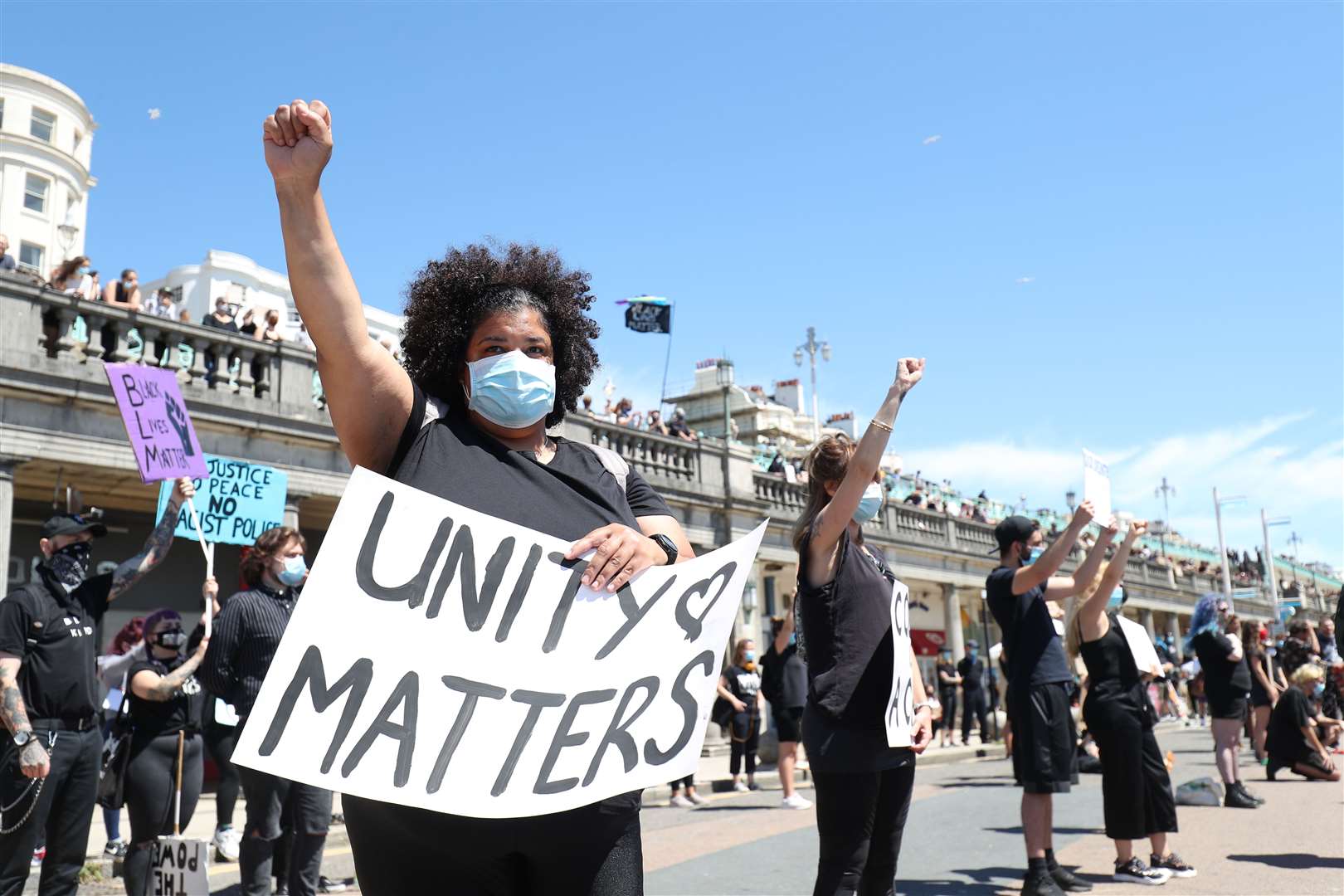 Protesters for the Black Lives Matter movement earlier lined the seafront (Andrew Matthews/PA)