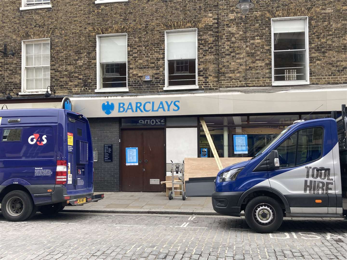 Barclays Bank has shut for good in Sheerness Broadway. Workers arrived to unload scaffolding and take away money during the Free Music Friday event. A poster announcing the closure is now on the bank's door