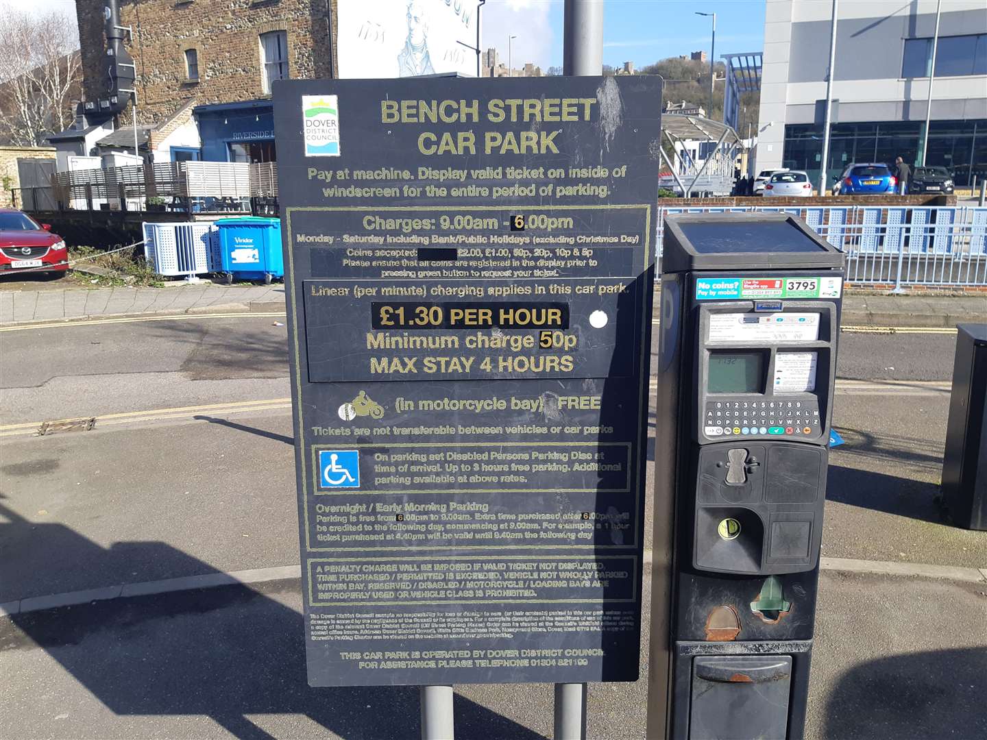 The present parking charges, as shown for the Bench Street spaces in Dover. Picture:Sam Lennon KMG