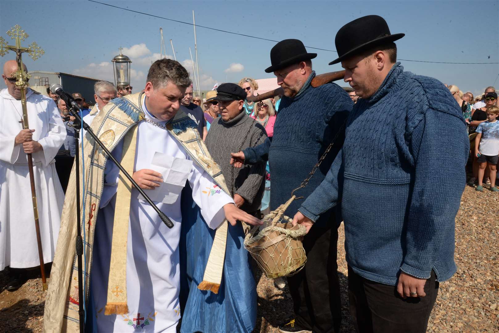 The Rev Simon Tillotson blesses oysters being brought to shore at a previous Whitstable Oyster Festival. Picture: Chris Davey.