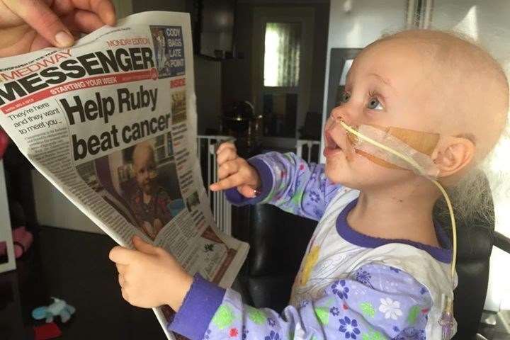 Little Ruby with the Medway Messenger featuring her story
