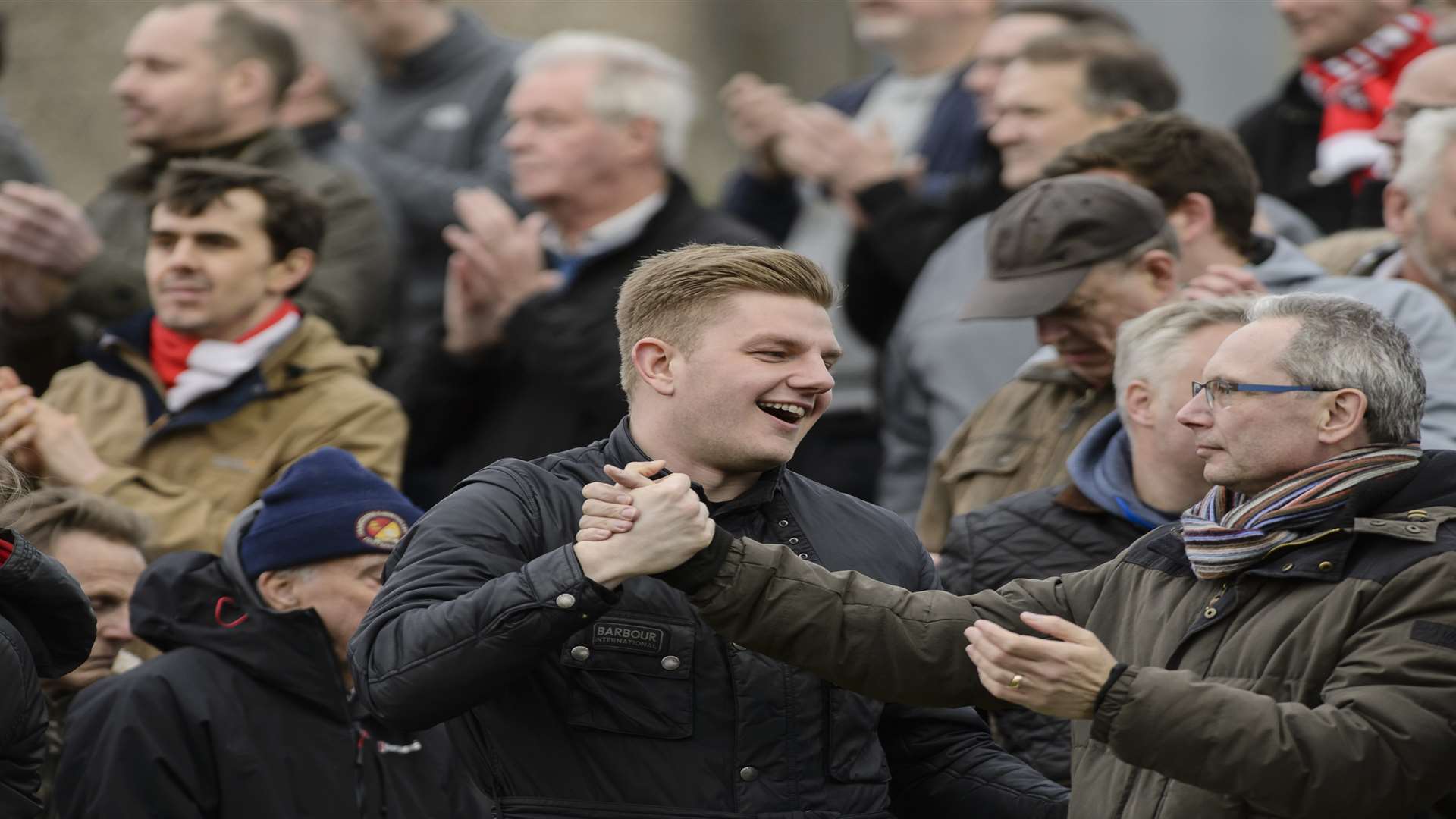 Fleet fans celebrate at the final whistle on Saturday. Picture: Andy Payton