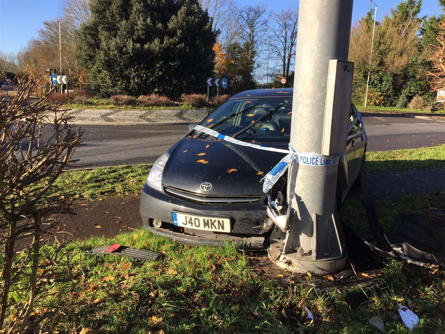 A car crashed at the roundabout in New Dover Road, Canterbury