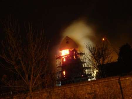 The Sheerness Windmill on fire in January this year. Courtesy of Julian Goffin