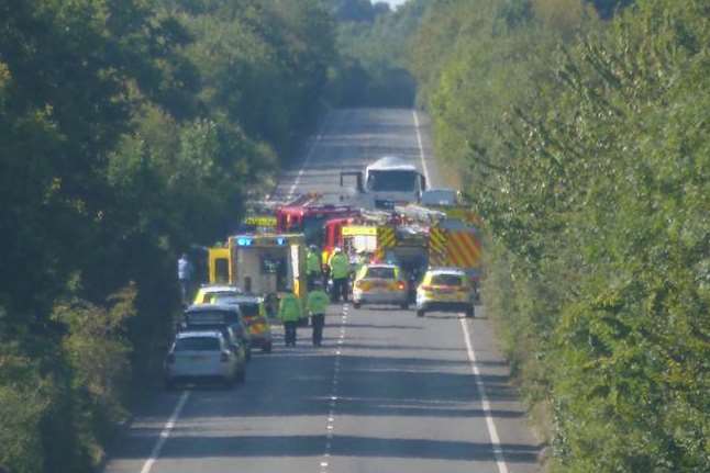 Emergency services at the scene of the crash on the A2070