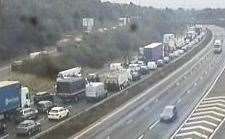 Traffic can be seen queuing on the eastbound carriageway of the A2. Picture: National Highways