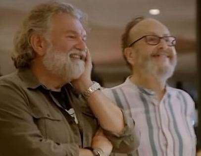 Si King, left, was by David Myer’s bed side when he died on Wednesday night. Picture: BBC The Hairy Bikers Coming Home for Christmas
