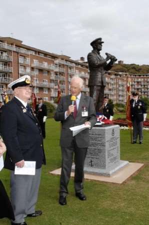 Winston Churchill pays tribute to Don Hunter, left, who was instrumental in organising the Merchant Navy memorial.