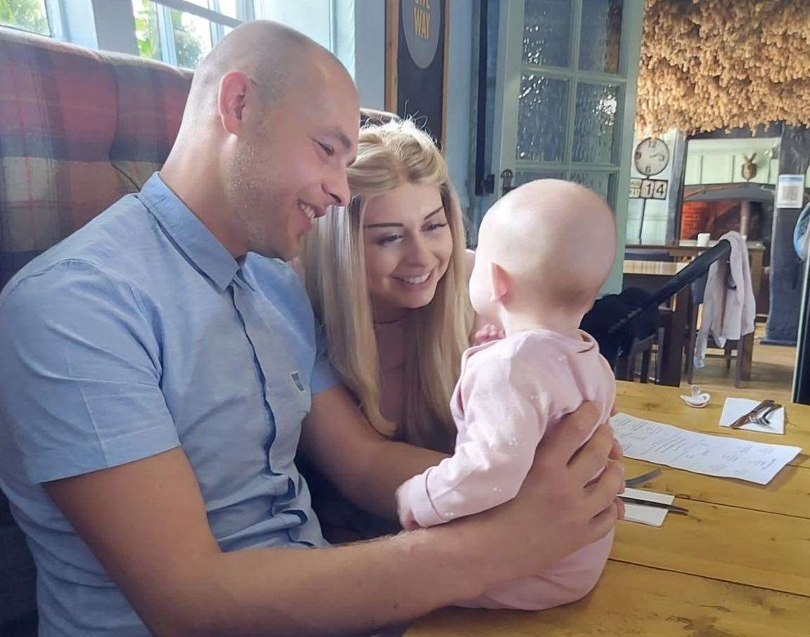 Sophie Collins with her partner Carl, and their baby Delilah Pic: Sophie Collins