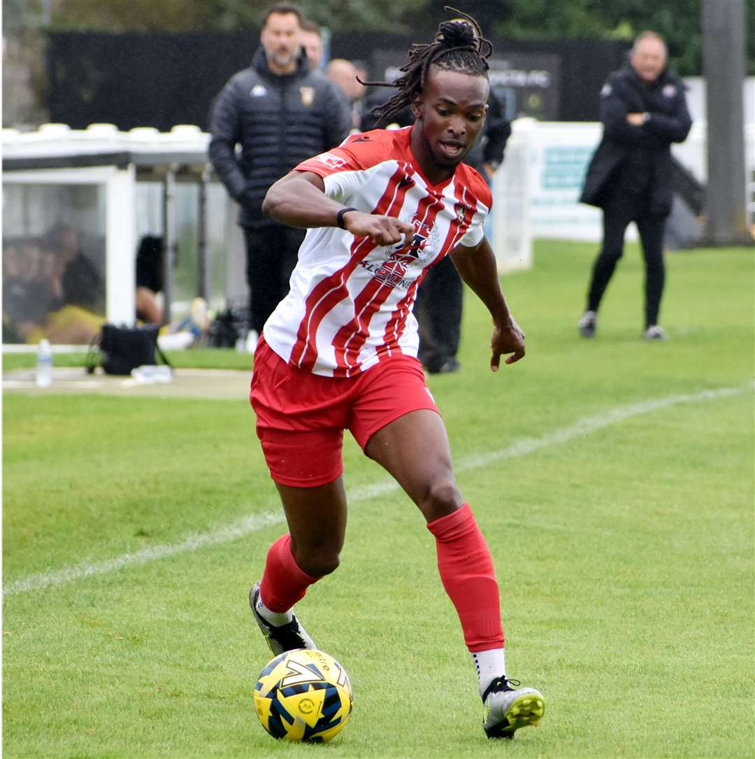 Ibrahim Olutade – netted in Folkestone’s midweek 3-3 draw at Potters Bar. Picture: Randolph File
