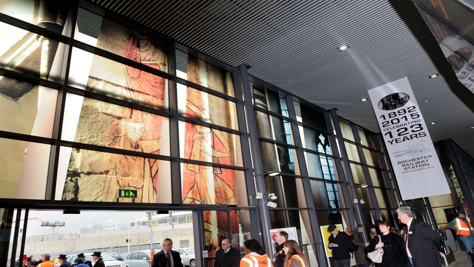 Rochester's new railway station features a display celebrating the historic city's heritage.
