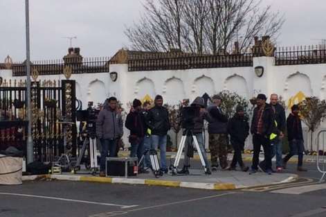 The crew setting up the filming equipment