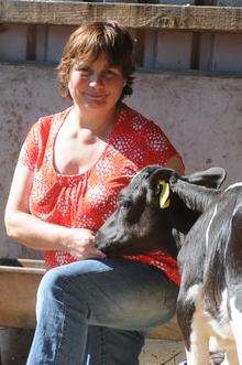 Hilary Joules with calves at her farm at Brabourne