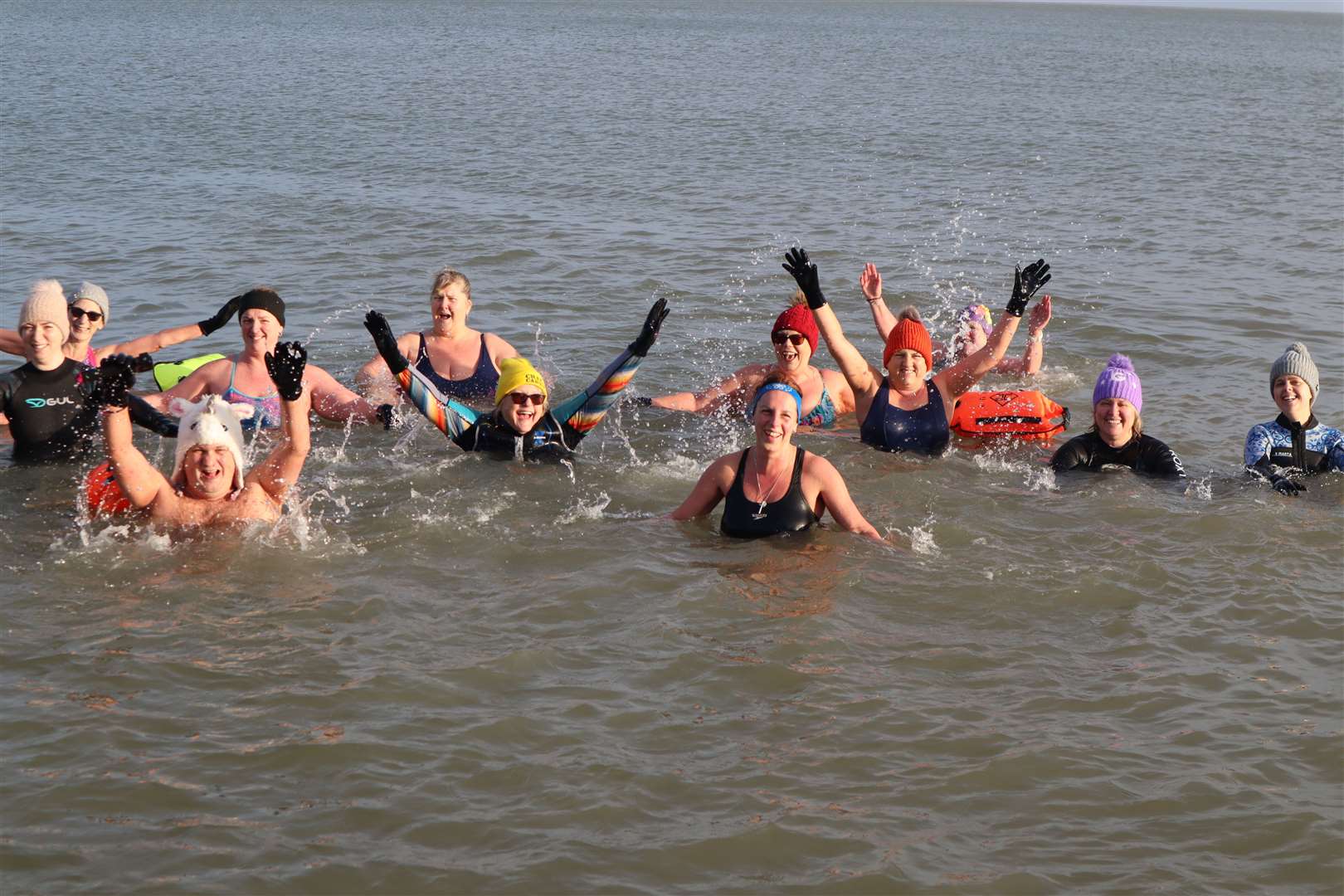 The Sheppey Bluetits 'wild' swimming club made a splash on new year's day by taking the plunge in the sea at The Leas, Minster. Picture: John Nurden