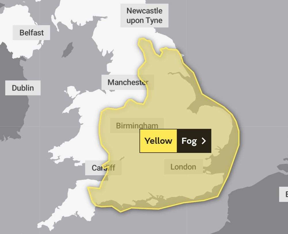 A yellow weather warning for dense and freezing fog has been issued. Picture: The Met Office