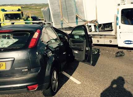 The flatbed Transit vans were carrying fridges. Picture: Scott Guichard