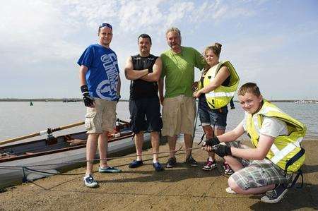 George Reed, Lee Buckley, Geof Reed, Hollie Skidmore, 15, and Zach Buckley, 12, at Queenborough Rowing Club, at Queenborough