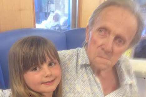 Ivan Dollimore in hospital with his great-granddaughter Harri, 5