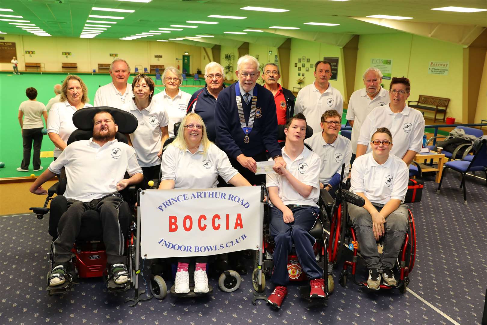 Gillingham Lions Club presenting a cheque to Prince Arthur Boccia Kinghts in October. Picture: Andy Jones.