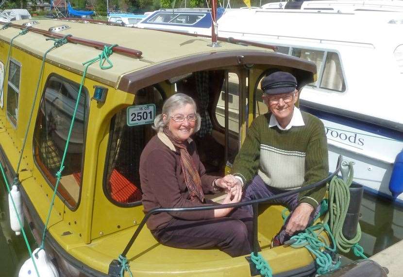 Bernard with wife Joyce on the boat. Picture: Bernard Snell