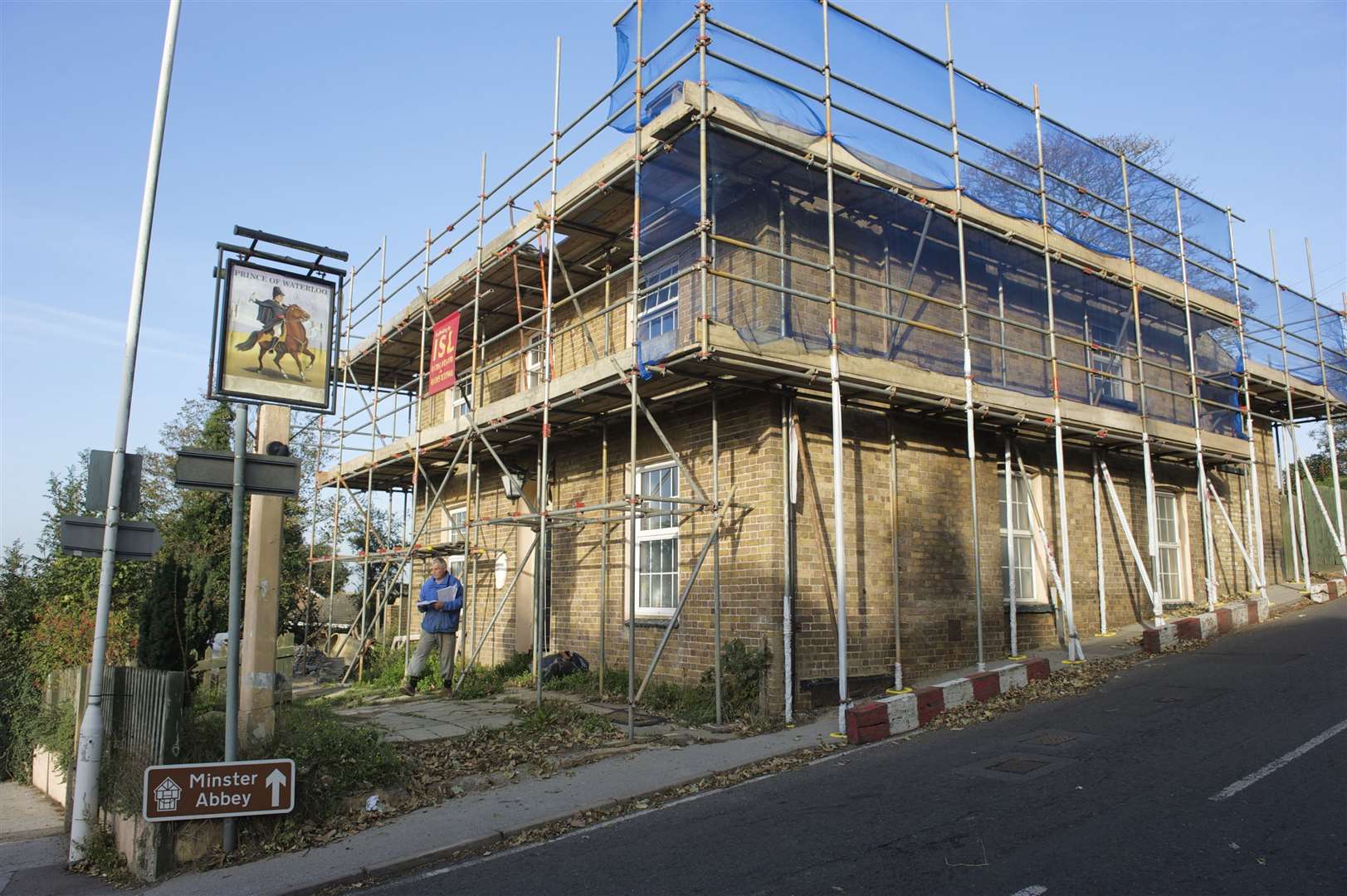 Scaffolding surrounds the former Prince of Waterloo pub in Minster Road, Minster, as it was being converted into a restaurant with rooms.Picture: Andy Payton