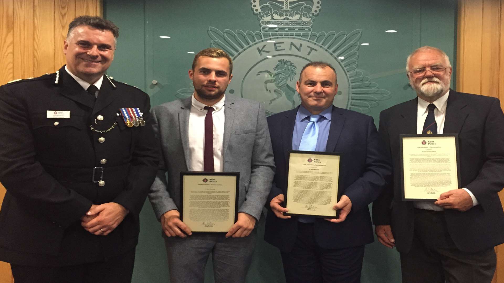 Chief Constable Alan Pughsley with Bobby Stevens, John Stevens and Chris Shore